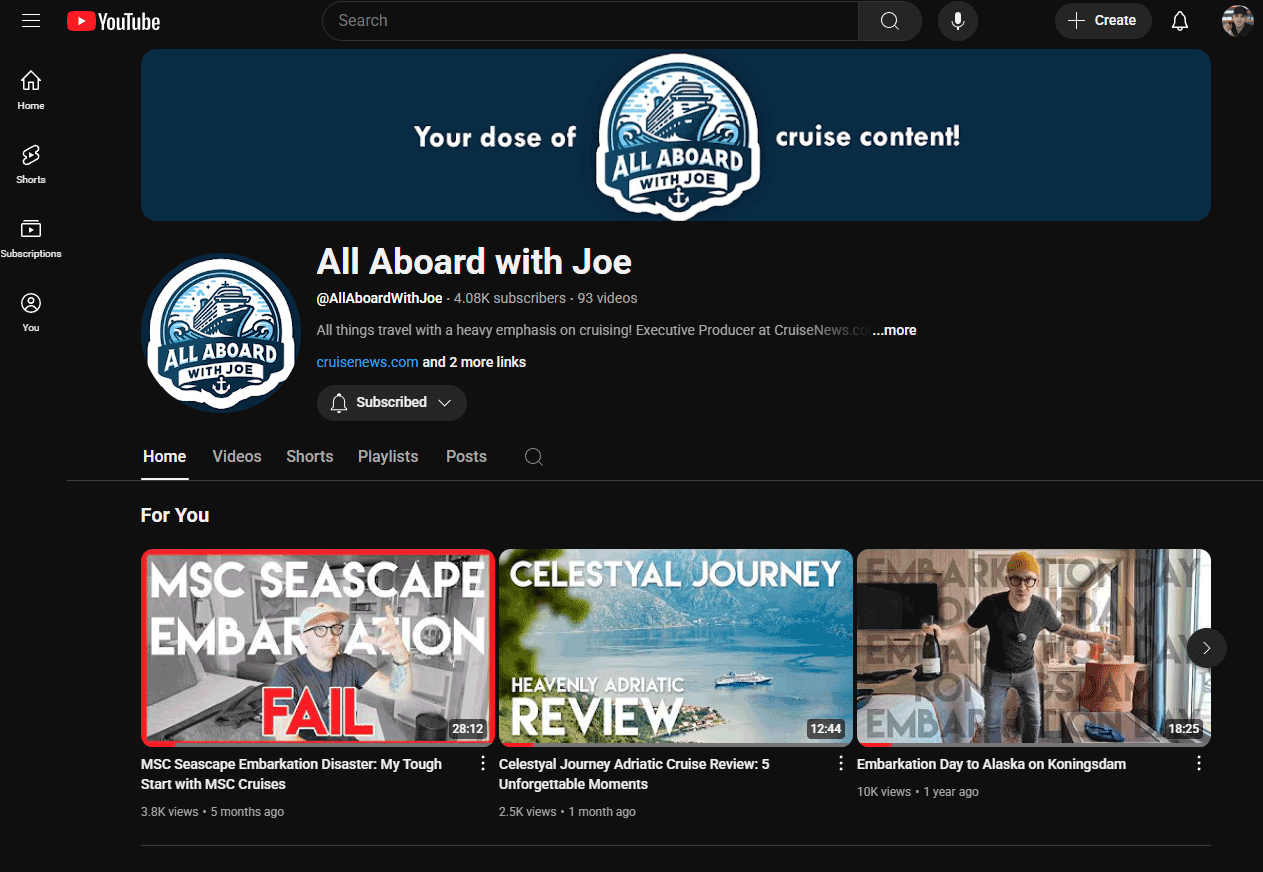All Aboard with Joe YouTube channel screenshot